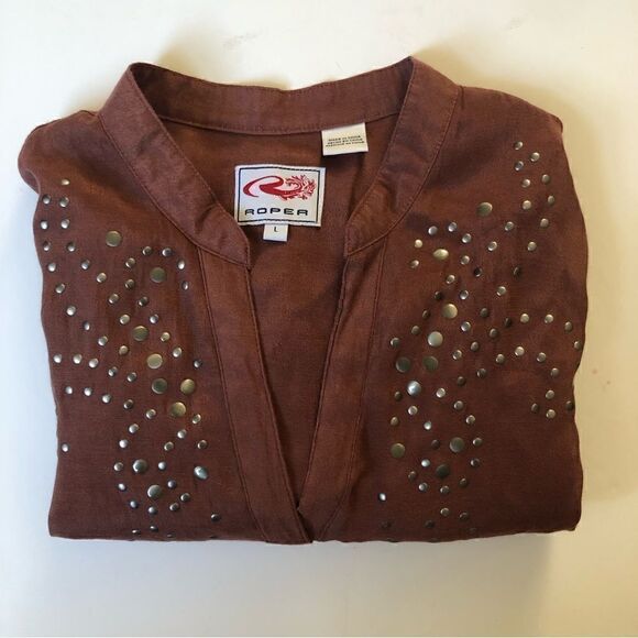 Roper sheer button down long line tunic style size large western bling - Picture 5 of 7